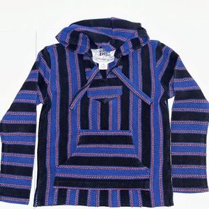 Senor Lopez Medium Pullover Hoodie Woven Mexico Blue Baja Sweater‎ Beach Poncho